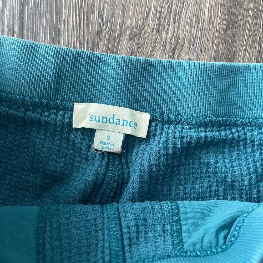 Sundance | Teal Blue Thermal Waffle Knit Drawstring Joggers Boho Cotton Blend - Picture 5 of 7
